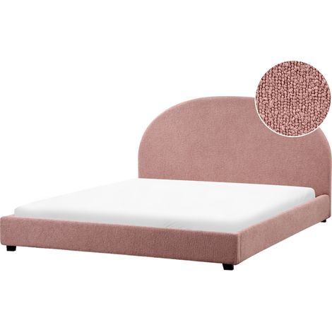 Cama con somier minimalista de bouclé 180 x 200 cm rosa pastel Vaucluse