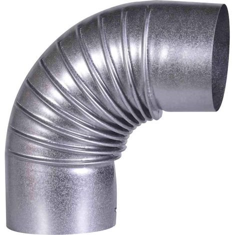 FIREFIX A100/B FAL Bogen 90°, Rigido, ø 100 mm – Tubo da Forno in lamiera di Acciaio, 0,6 mm di Spessore, Interno con Manicotto, Lunghezze saldate, Argento