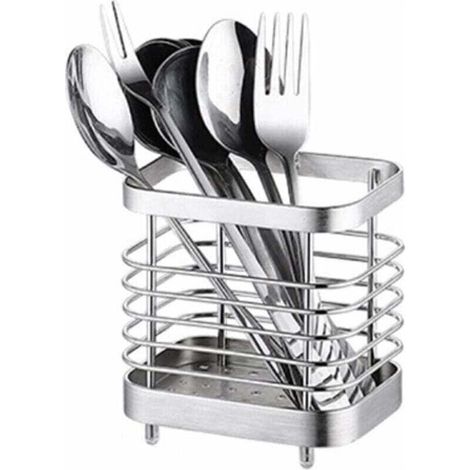 Porte-Couverts Acier Inoxydable Panier Rangement Couteaux Fourchettes Cuillères Ustensiles (1/4)