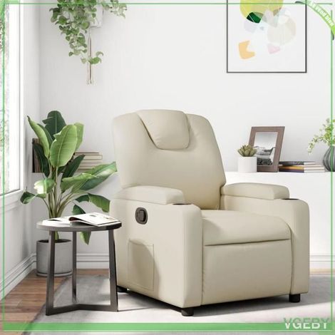 Fauteuil inclinable - 3205541 - Similicuir crème - Inclinaison manuelle 135° - Porte-gobelets & poche (1/5)