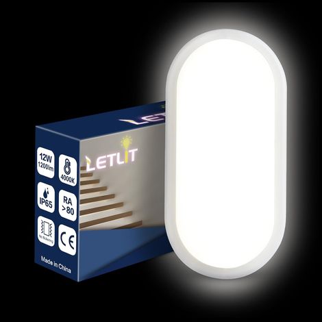 Plafonnier LED Ovale, 12W 1200LM Applique Murale Intérieure, IP54 Plafonnier Salle de Bain, 4000K Luminaires Intérieur, Lampe Exterieur Eclairage LED pour Garage Couloir Cave Balcon (1/5)
