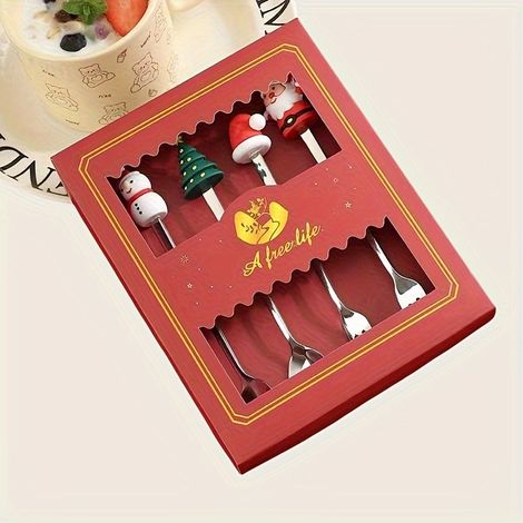 WONGIRL Ensemble de couverts de Noël en acier inoxydable - Cuillères à café et fourchettes ovales résistantes à la rouille, lavables au lave-vaisselle (1/5)