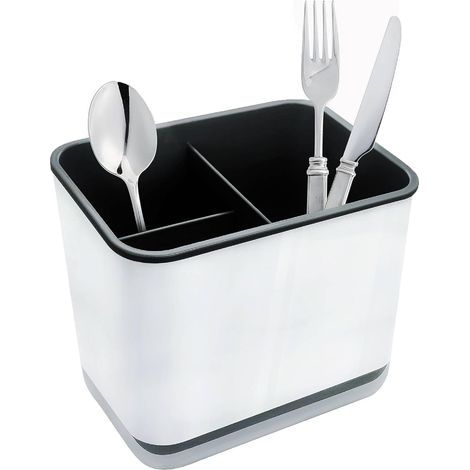 Besteck-Abtropfgestell, Gabel-Löffel-Organizer mit 3 Fächern mit Abtropffläche, für Messer und Gabel, Löffel, Spülbecken-Trockenkorb (schwarz) (1/5)