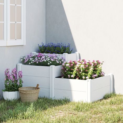 Huerto elevado apilable de 3 niveles con base abierta, jardín de hierbas modular de plástico para montaje DIY. (1/5)