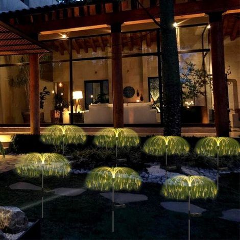 Lampe solaire de sol en forme de méduse, à planter sur un piquet pour terrasse ou allée, décoration de jardin extérieur, blanc chaud (1/5)