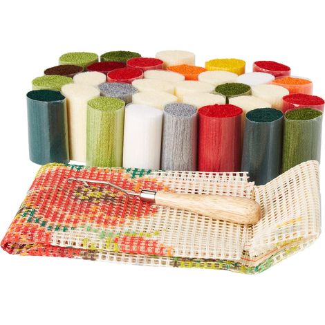 VERVACO Kit Latch Hook Cuscino Rose E Margherite Kit Gancio di Chiusura Tappeto ca. 40 x 40 cm Set Ricamo Principianti Casa Decorazioni attività Creative Adulti Hobby Rilassanti Gobelin Cuscino