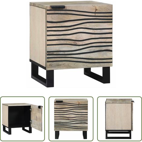 Nachttisch Weiß Schwarz - Nachttisch Weiß und Schwarz 40 x 33 x 46 cm Massivholz Akazie (1/5)