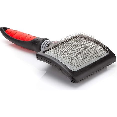 Brosse de cardage extra large Progroom pour chiens. Longueur totale : 19 cm, longueur du peigne : 12 cm, largeur : 9 cm. (1/5)