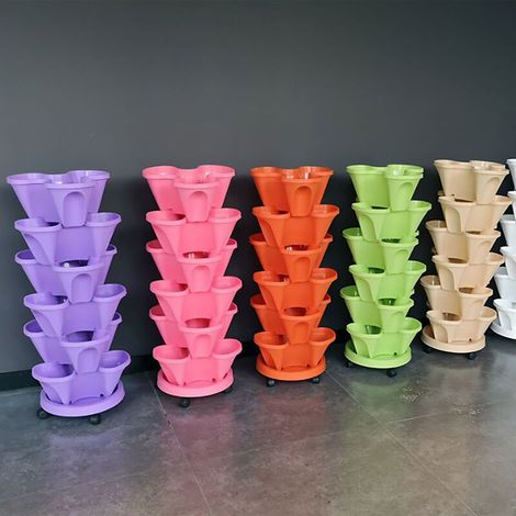 Pot Empilable à Fleurs PP Vert - Jardinière Verticale 3 Étages pour Plantes et Fraises (1/4)