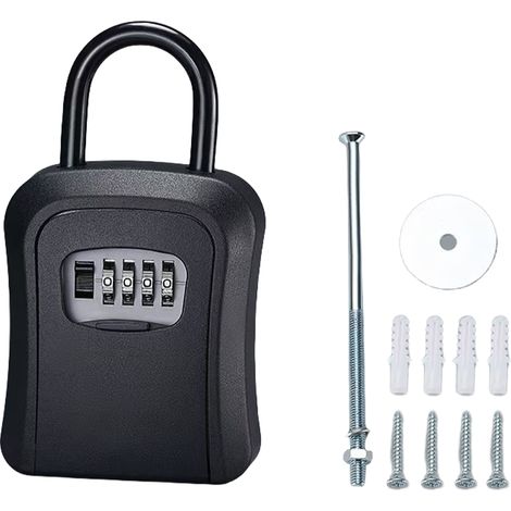 caja para llaves, acero inoxidable, código mecánico de 4 dígitos, montaje en pared o colgante, resistente al agua, color negro. (1/5)