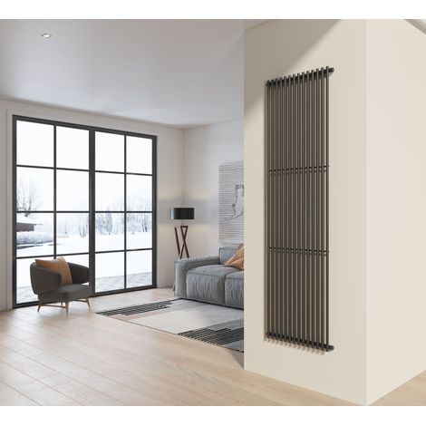 Radiatore design 200x58 cm (14 tubi) in acciaio grigio opaco a tubi tondi interasse verticale H200 PISA