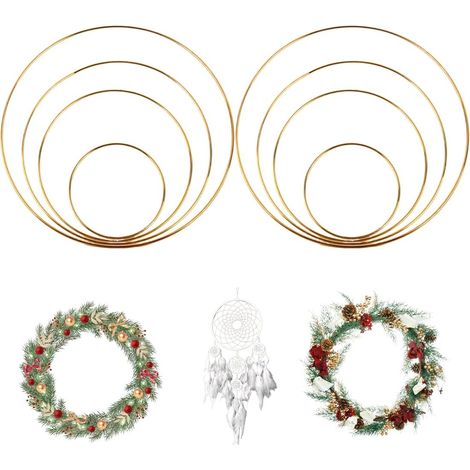 Gold-plated metal rings, diameters 80/120/160/200 mm, 2 pieces per size, for weddings, Christmas, dreamcatchers
