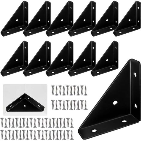12 Stück Dreieck-Regalhalterungen aus Metall, schwarze Dreieck-Regalhalterungen, Eckstreben aus Metall, Dreieckhalterung für Möbel, Winkelhalterung mit Schrauben, für Schreibtischbettkante