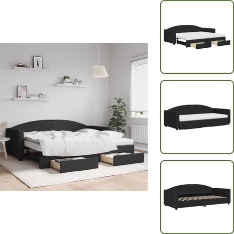 Schubladenbett - vidaXL Tagesbett Ausziehbar mit Schubladen Schwarz 90x200 cm Stoff - Wohnzimmersofa (1/5)