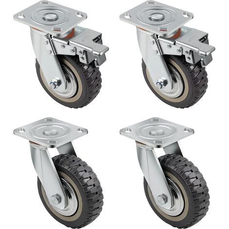 DBREAKS Set di 4 ruote piroettanti, Ø150mm per carrelli e mobili, ruote resistenti, 2 ruote piroettanti con freno + 2 ruote piroettanti, capacità di carico totale di 1600 kg (1/5)