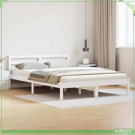 Cadre de lit - ABI - Blanc - Pin massif - 215,5 x 145,5 x 69,5 cm (1/5)