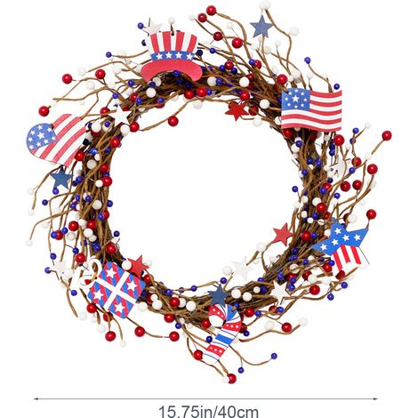 Couronne américaine drapeau rouge, bleu, baies et étoile blanche, décoration du 4 juillet pour la fête de l'indépendance