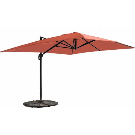 Parasol déporté 3x4m inclinable rotatif + 4 dalles lestées terracotta