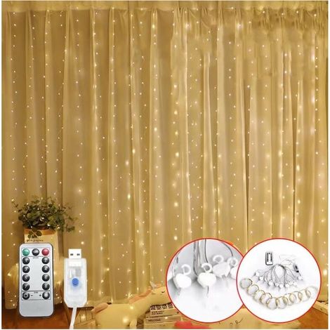 MINKUROW 300 Luci Per Tende A Led 3mx3m Usb, Luci Per Tende Con Telecomando, 8 Modalità Di Luci Per Corde 5v, Decorazioni Per La Casa, L'esterno E L'interno (1/5)