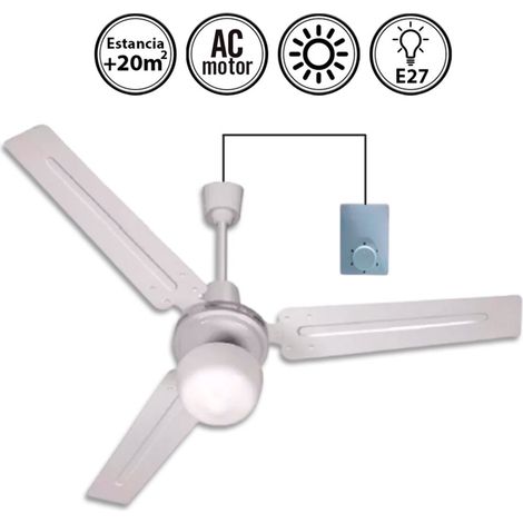 Ventilador de techo con luz AC con mando con cable blanco 120 cm solo verano E27 (1/3)