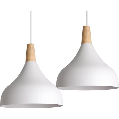 Lot de 2 Lustres Suspensions Rétro 20CM Suspension Luminaire Moderne Style Goutte Chapeau Plafonnier E27 Métal Lampe Suspension pour Salon Chambre Salle à Manger Cuisine (Blanc) (1/5)