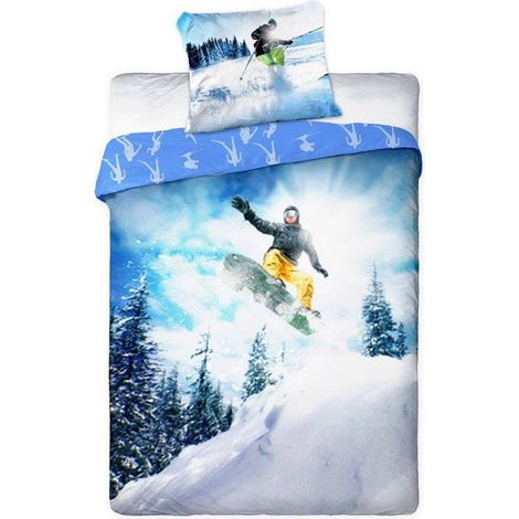 Juego de ropa de cama juvenil de 160x200cm con diseño de snowboarder