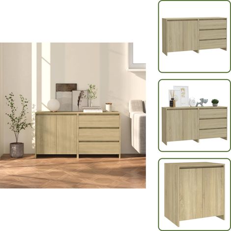 Aparador con puertas - vidaXL Aparador de 2 piezas madera manufacturada color roble Sonoma - Aparador con cajones