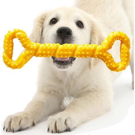 Jouet indestructible pour chien, jouet durable pour chien, jouet d'hygiène dentaire pour chiot, os à mâcher durable et sûr pour grands chiens, jouet interactif pour chien (jaune) (1/3)