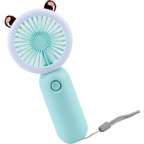 Mini ventilateur portatif bleu, lampe LED intégrée - Ventilateur à main réglable, rechargeable USB avec veilleuse, pales douces, usage intérieur/extérieur, 3 vitesses (1/5)