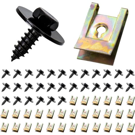 Surtido de 60 clips para carrocería, tuercas de jaula, clips en U y tornillos de fijación, kit de clips y tuercas para tornillos, tornillos para carrocería de coche, guardabarros y paneles interiores  (1/5)