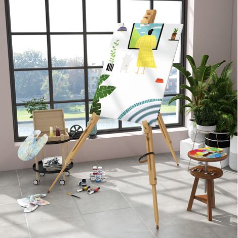 Chevalet pliable 93x84x183 cm en bois de hêtre naturel, réglable pour atelier – MEUBLIV (1/5)