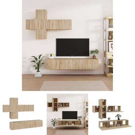 Wandmontage - vidaXL 7-tlg. TV-Schrank-Set Sonoma-Eiche Holzwerkstoff - Holzwerkstoff (1/5)