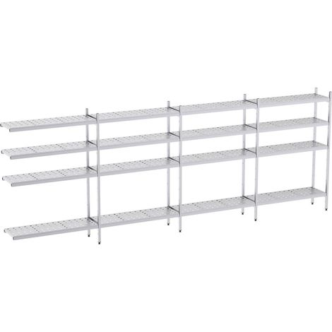 Rayonnage en Acier Inoxydable d'Angle Clayettes Perforées - 6020 à 6520 mm - 4 Niv - P400 - Distform'