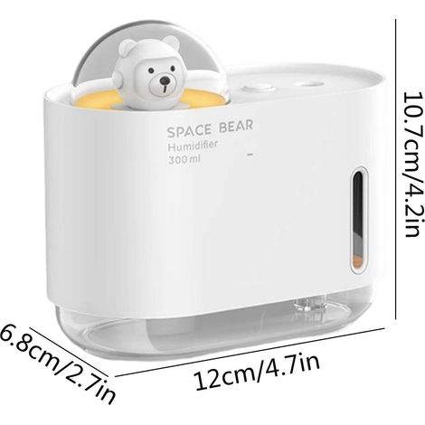 Kleiner Luftbefeuchter, Space Bear Diffusor, Nebelventilator fürs Schlafzimmer, 300 ml Fassungsvermögen, Kaltnebelmodus, ultraleise, leicht zu reinigen, niedliches Design, perfekt (1/5)