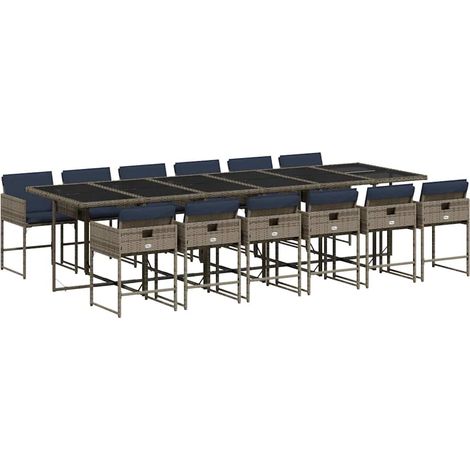 Maison Exclusive - Set da pranzo da giardino da 13 pz con Cuscini in Polyrattan Grigio (1/5)