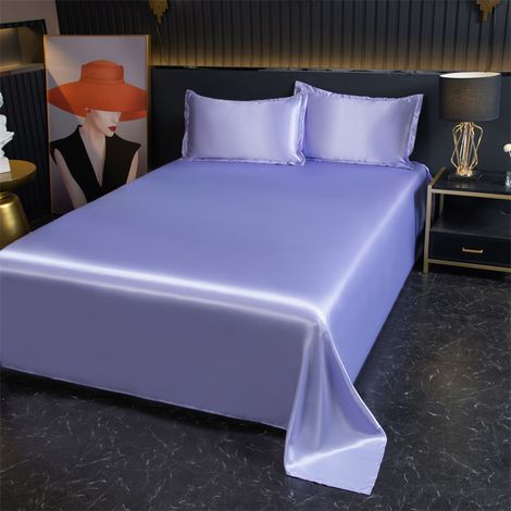 Housse de Couette 180x230 cm + 2 Taies d'Oreiller, Drap Housse en Soie Glacée Fraîcheur, Linge de Lit d'Été Couleur Unie Violet Clair (1/2)