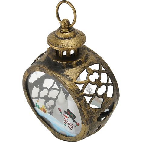 Lanterne décorative de Noël vintage avec bougie LED sans flamme vacillante, grand bonhomme de neige en bronze (1/5)