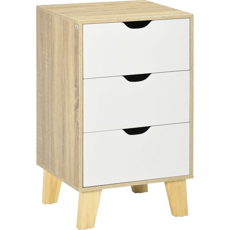 Kommode mit 3 Schubladen und erhöhtem Sockel für Schlafzimmer, Wohnzimmer, Flur, moderner Stil, 40 x 35 x 68,5 cm, Natur