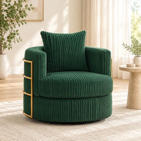 Fauteuil pivotant à 360° en velours côtelé avec rangement sous l’assise, vert émeraude HAVRYA (1/5)