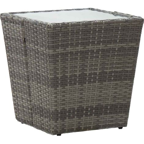 vidaXL Mesa de centro ratán PE y vidrio templado gris 41,5x41,5x43 cm (1/5)