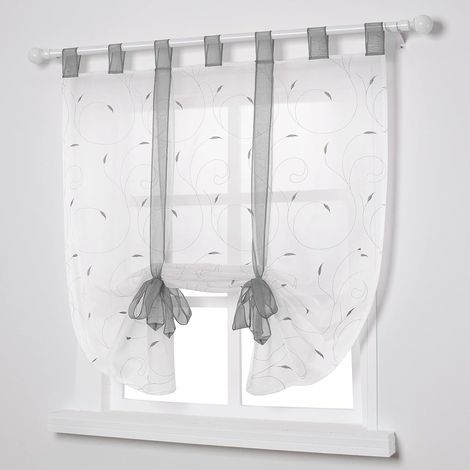 Fenetre Broderie Stores Romain Voilages Décoration Para Chambre Balcon Cuisine, Gris, 80cmx140cm (1/3)