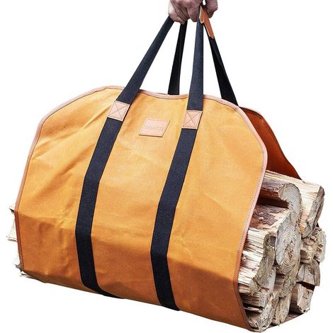 Firewood Carrier Waxed Canvas, 20oz Heavy Duty and Large Capacity Firewood Log Tote Bag for Wood Carrying, 21'' × 44'' (1/5)