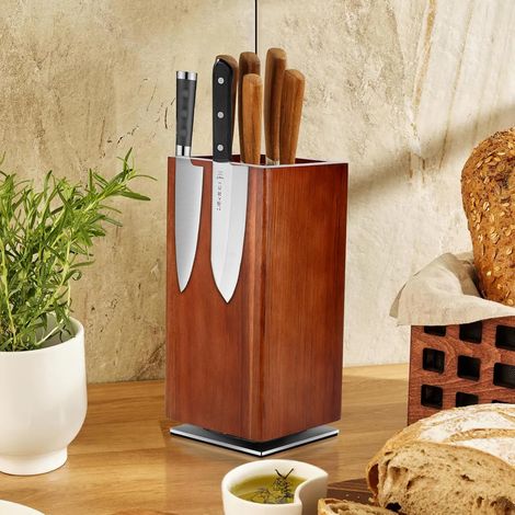 Bloc Couteau Cuisine, Range Couteaux Cuisine, Porte Couteau, Blocs Couteaux Vides, Support Couteau Cuisine Bois, Bloc à Couteaux Magnétique, Rangement Poils, Universel, 25x12x12 cm, Nature (1/5)