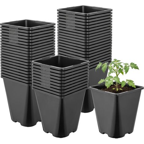 Garronda Pot de Fleur Carré Arrondi Plastique 11 × H 12,5 cm (1L) Lot 50 Godets Semis Pots de Pépinière Drainage Résistants Intempéries pour Culture Plantes Jardin Serre Intérieur Extérieur GD-0200