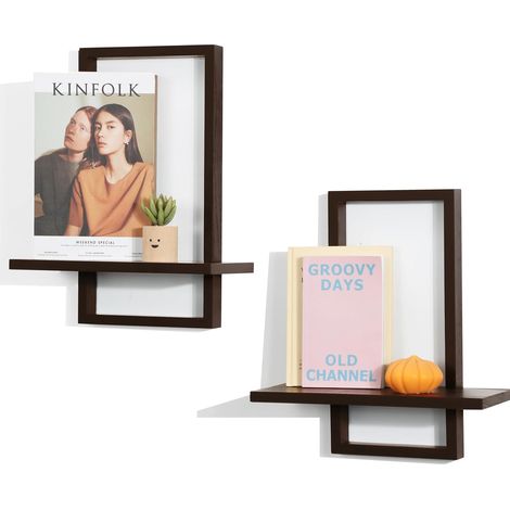 Cadre en Chêne, étagères Flottantes pour Mur, étagère de Rangement Carrée pour Salon, Chambre à Coucher, L+S, Lot de 2, Noyer (1/5)