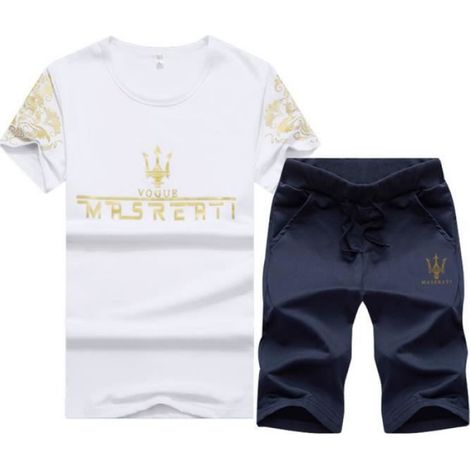 1 Ensemble survêtement Homme, Tee shirt blanc, Short sport, 100% polyester, pour jogging fitness
