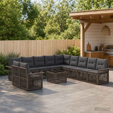 Ensemble canapé de jardin modulable 12 pièces en polyrotin gris, 11 places, 96.55kg - PANGIVO (1/5)