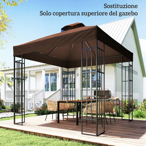 3x3m UPF30+ 2-lagige Gartenpavillon-Abdeckung aus kaffeefarbenem Polyester