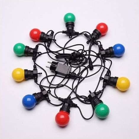 Guirlande Guinguette 5M Multicolore IP65Guirlande Electrique Extérieure 10 Bulbes Bleu Rouge Jaune Vert Guirlande Lumineuse Exterieure Decoration Romantique pour Terrasse et Jardin RWGuirlande l
