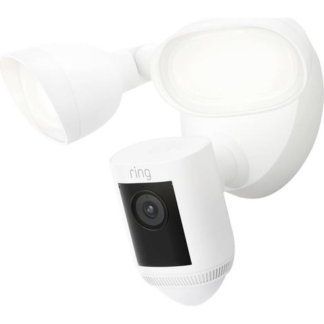 ring Ring Floodlight Cam Wired Pro par Amazon, Vidéo HDR 1080p, détection de mouvements 3D, vue aérienne, installation raccordée, Essai gratuit de 30 jours à l'abonnement Ring Protect Blanc (8SF1E1-W (1/5)